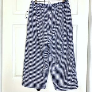 Gingham Cotton Pants Navy & White Elastic Waist 16W Checkered Cottagecore Pullon
